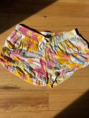 Girls Billabong Mad for You Floral Drawstring Shorts - Pink Yellow Blue